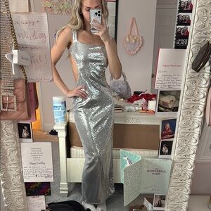 Silver Sequin Evening Gown